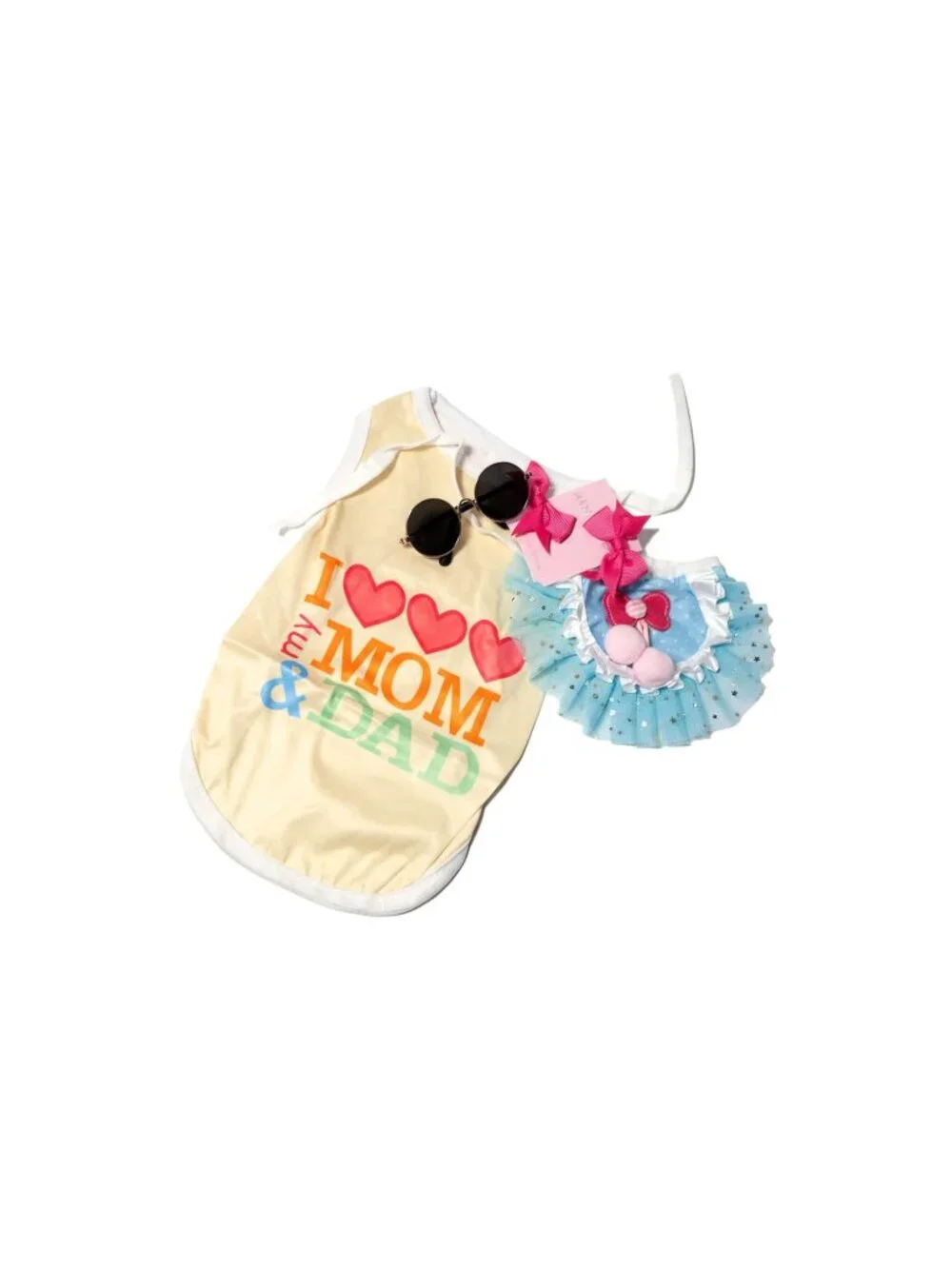 I Love Mom & Dad Dog Outfit | Blue Tutu & Sunglasses